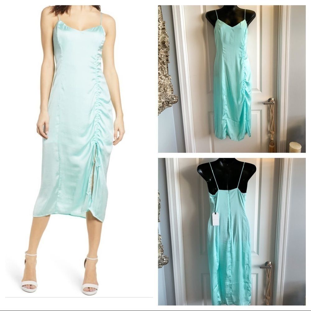 Leith Satin Ruched Slip Dress Size M